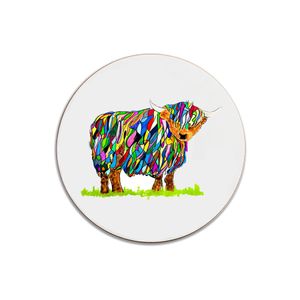 ROUND COASTER - Bright Highland Cow