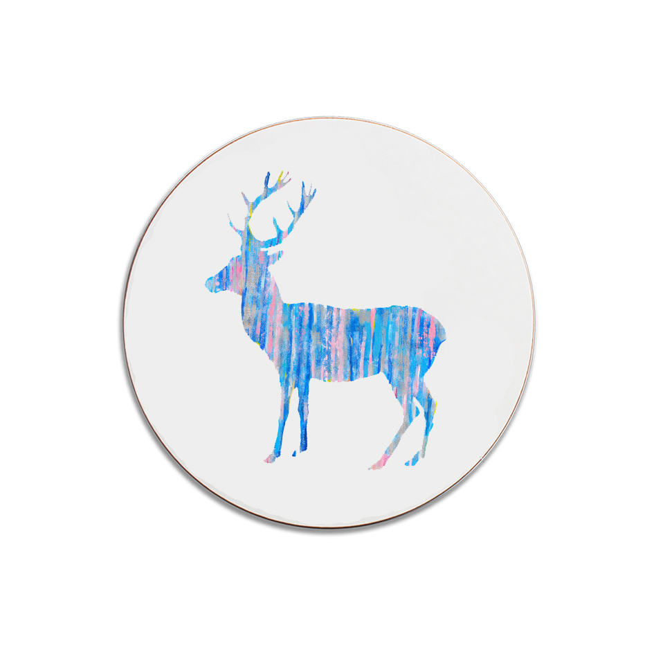 ROUND COASTER - Blue Deer Facing Left