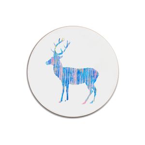 ON SALE - ROUND COASTER - Blue Deer Facing Left