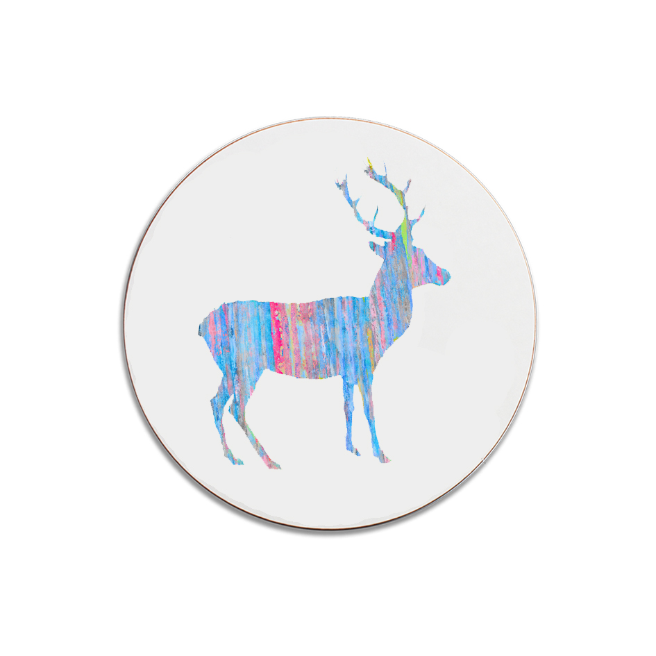 ROUND COASTER - Blue Deer Facing Right