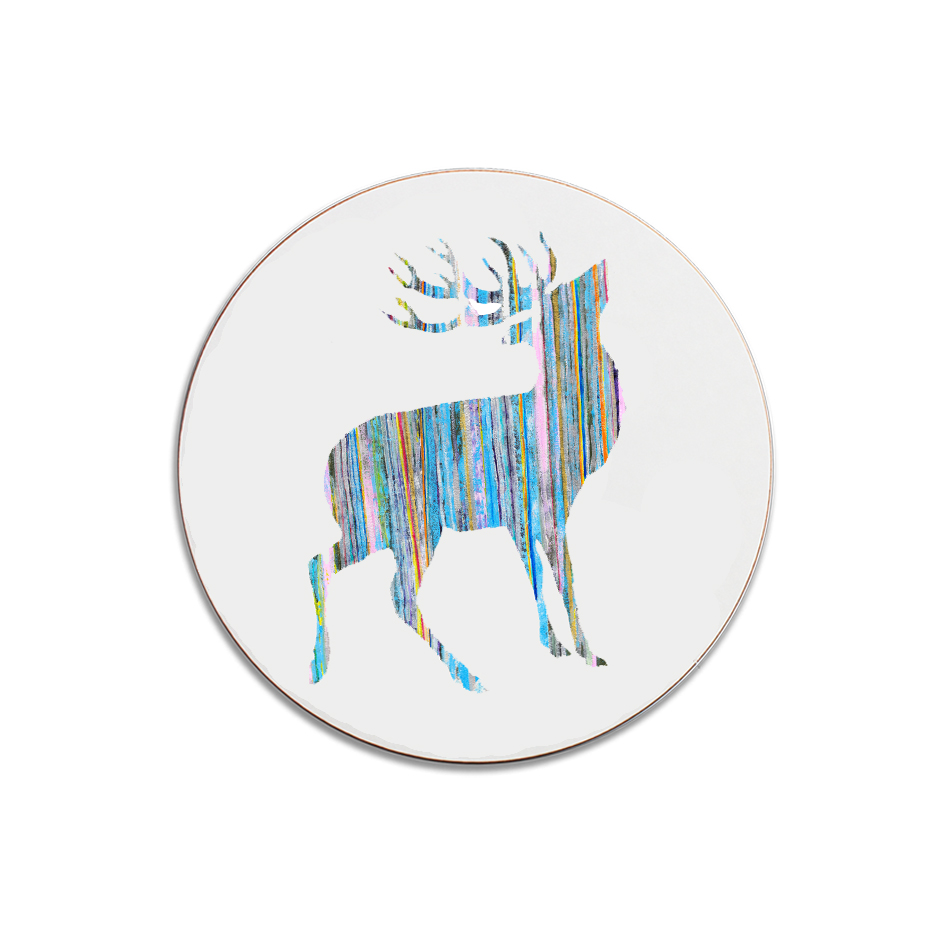 ROUND COASTER - Blue Striped Stag Facing Right