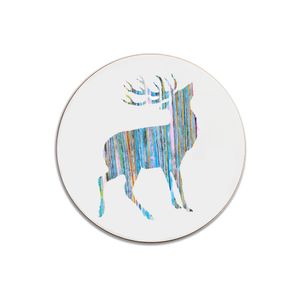 ON SALE - ROUND COASTER - Blue Striped Stag Facing Right