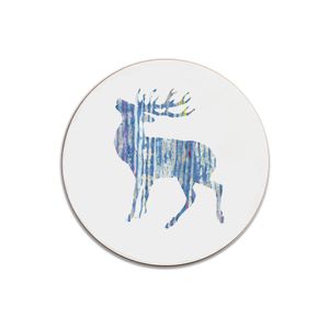 ON SALE - ROUND COASTER - Silvery Blue Stag Facing Left
