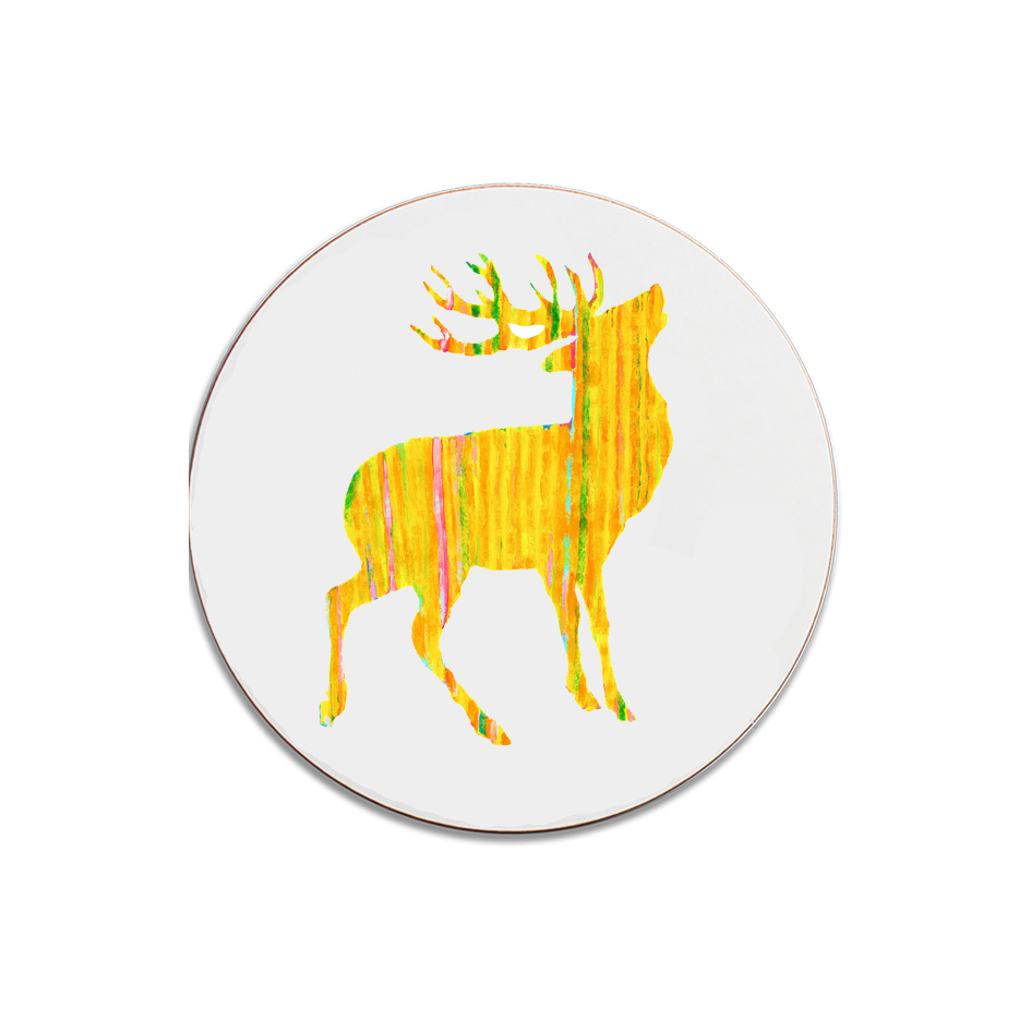 ROUND COASTER -Yellow Stag Facing Right