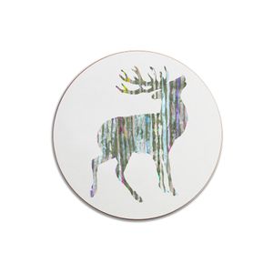 ON SALE - ROUND COASTER - Silver Stag Facing Right
