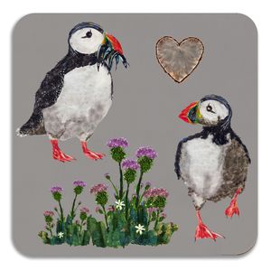 Square - Puffins on Grey