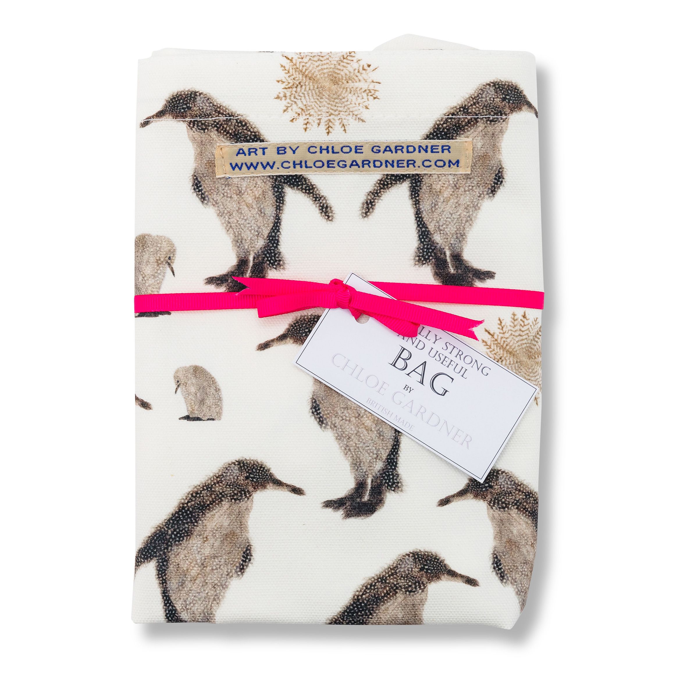 1MB Folded Ppenguin repeat bag with pink ribbon square image