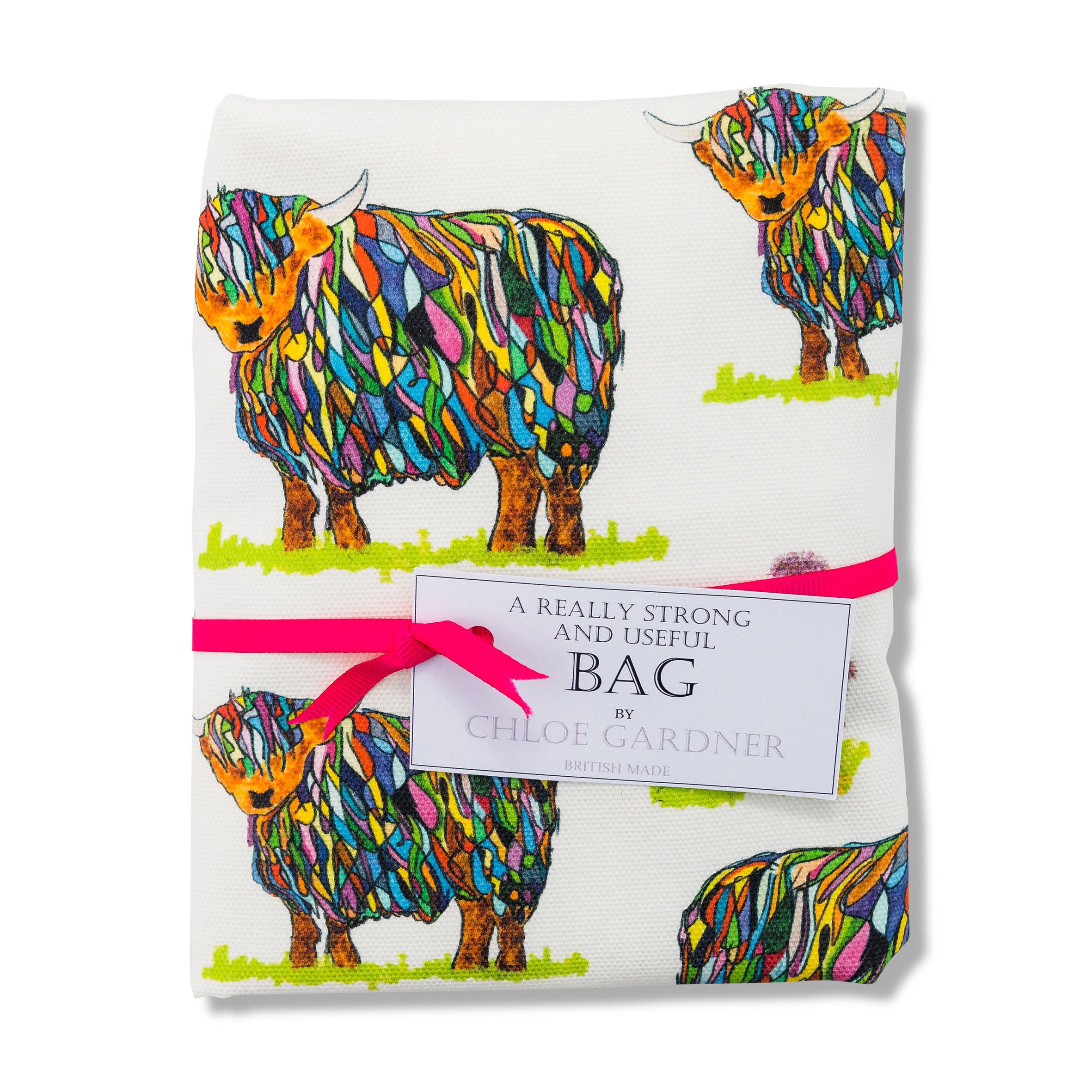 1MB Folded highland cow and thistle bag with pink ribbon square image