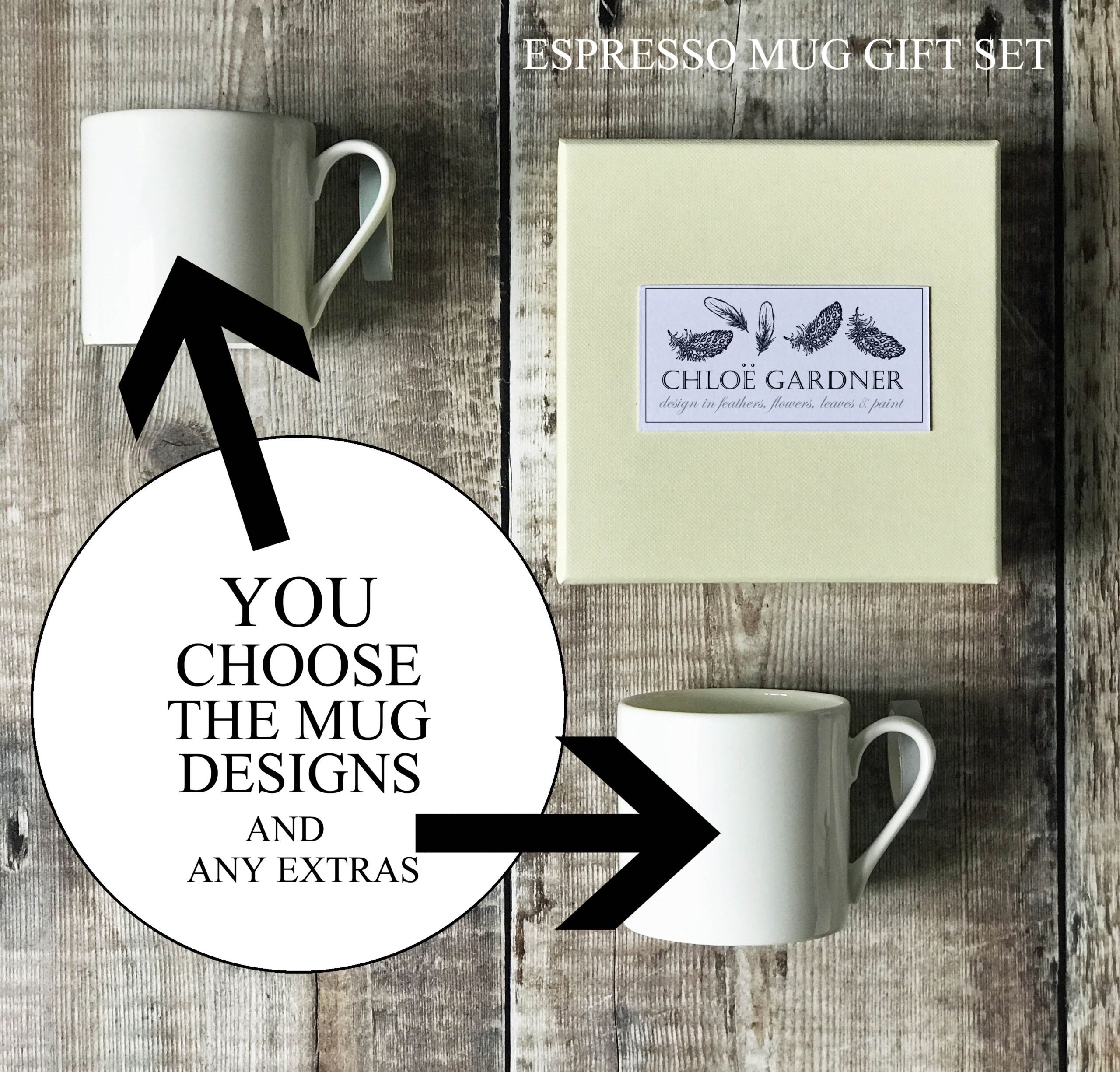 1MB espresso gift set of 2 mugs blanks for choosing designs