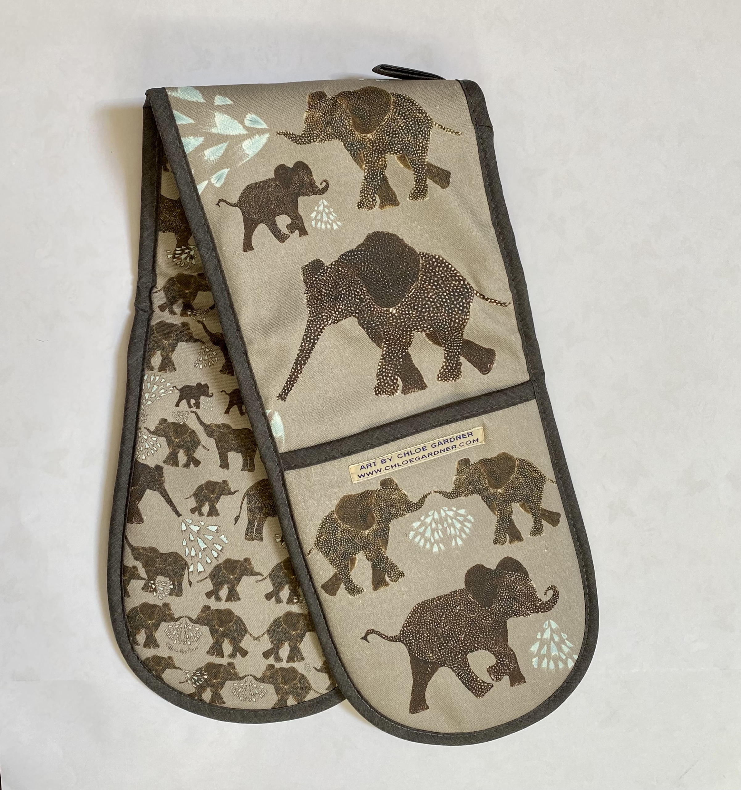 OVEN GLOVES - Elephants on Grey Design