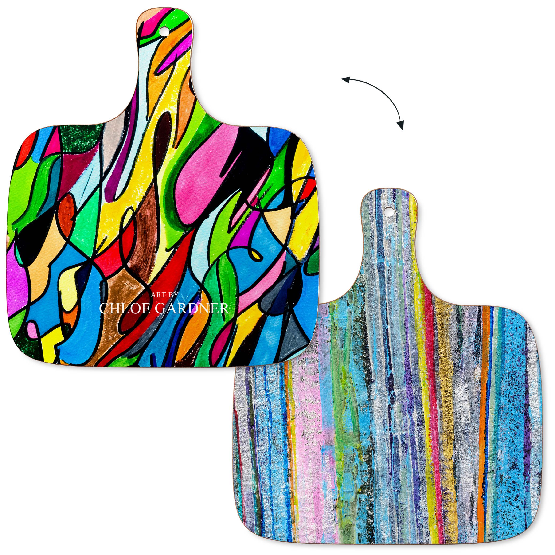 ON SALE - CHOPPING BOARD - MEDIUM- Multi Coloured Art and Stripey Back