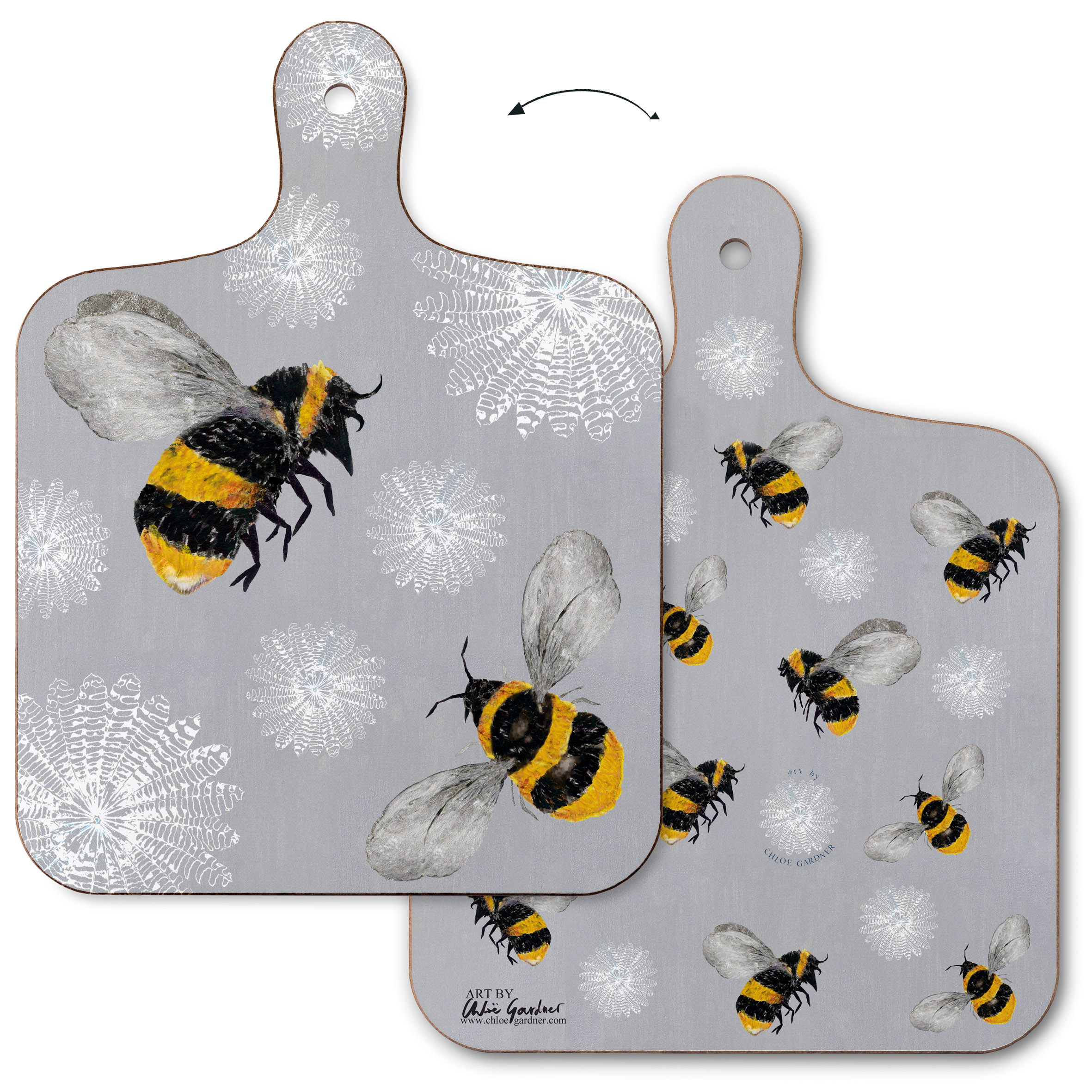 CHOPPING BOARD - SMALL - Bees and Feather Flowers
