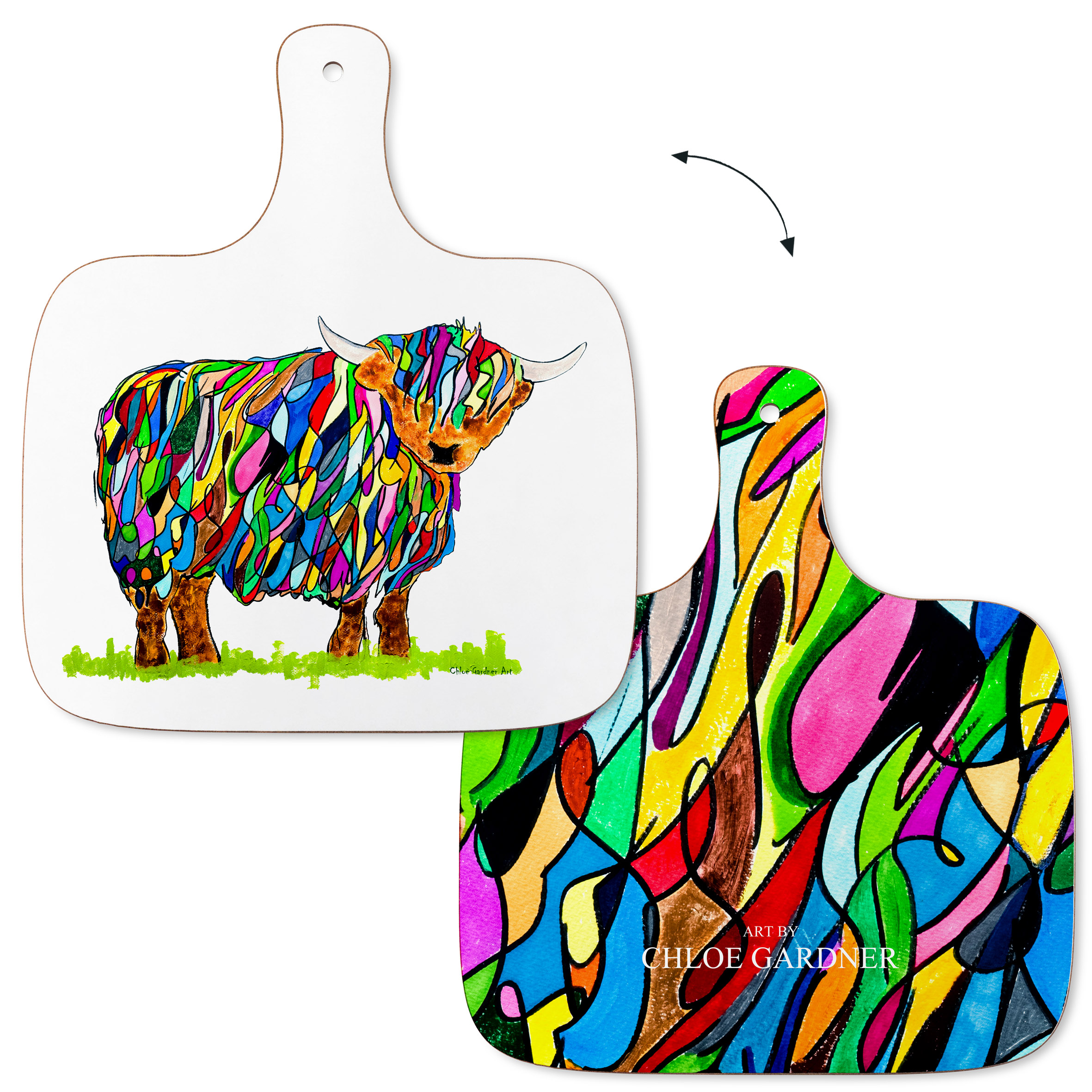 CHOPPING BOARD - MEDIUM- Bright Highland Cow on White