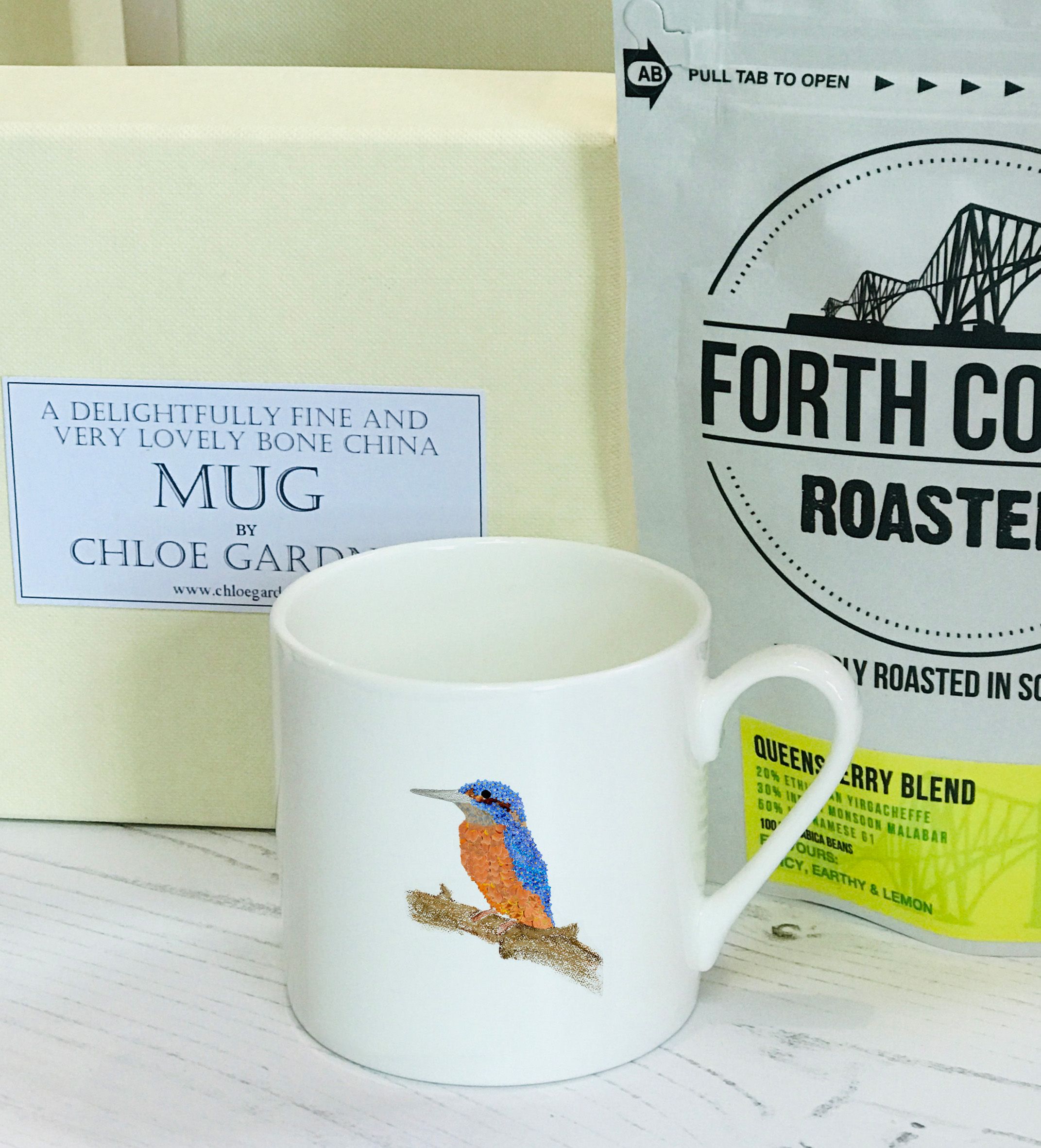 Coffee Gift Set -Kingfisher Espresso Mug, with coffee in a lovely lined gift box