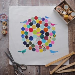 COTTON CUSHION /BAG PANEL- sew your own - CIRCLES & BIRDS (SP23)