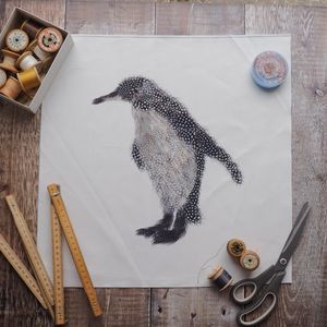 Penguin printed fabric cushion front panel