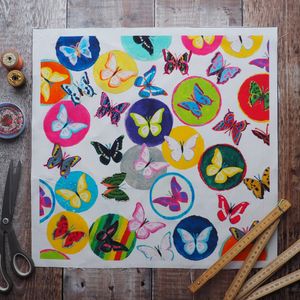 COTTON CUSHION /BAG PANEL- sew your own - CIRCLES & BUTTERFLIES (SP23)
