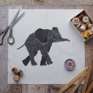 COTTON CUSHION /BAG PANEL- sew your own - ELEPHANT FACING RIGHT (SP23)