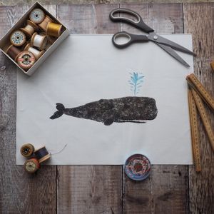 LINEN CUSHION /BAG PANEL- sew your own - WHALE (SP23)
