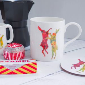 Fine China Hare Mug with autumn leaf hares in autumnal colours