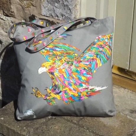 Eagle Bag with colourful Eagle on Grey canvas bag Eagle Bag with colourful Eagle on Grey canvas bag