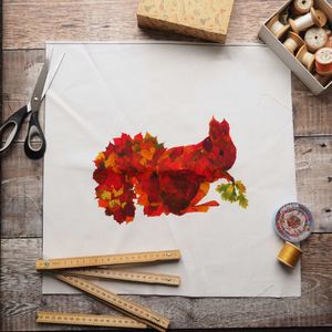 COTTON CUSHION /BAG PANEL- sew your own - LEAF SQUIRREL  (SP23)