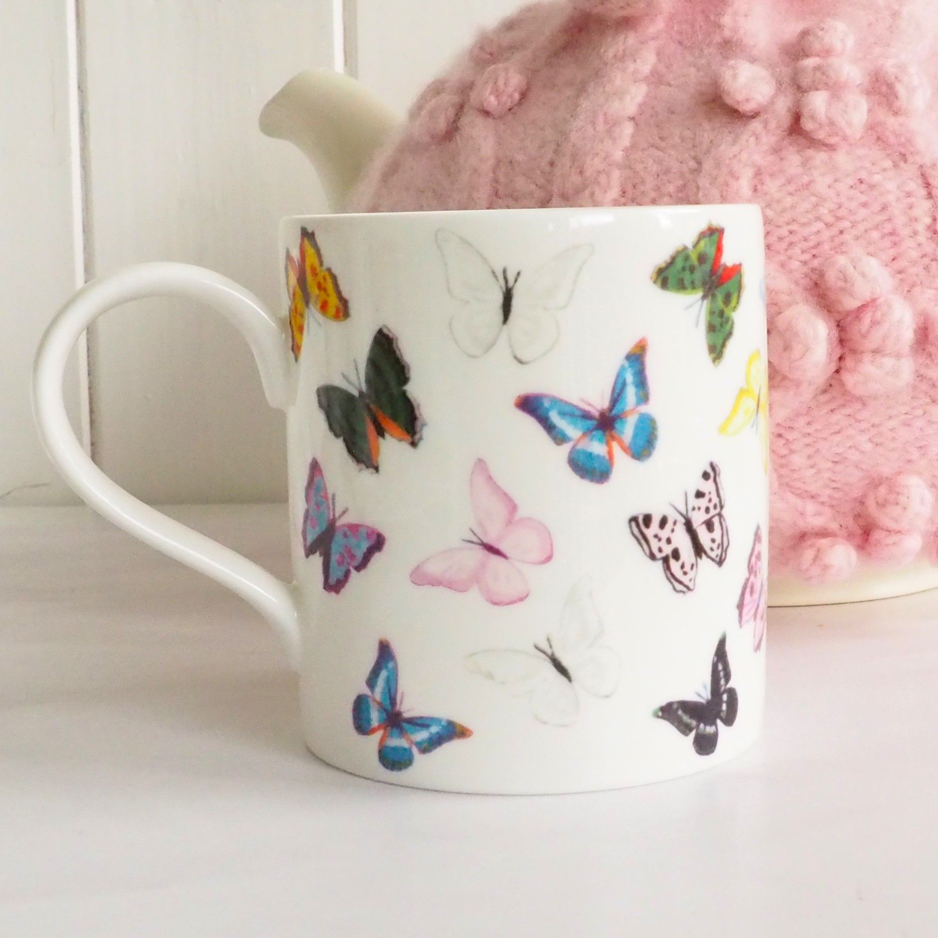 Butterflies Fine China Mug with Pink Teapot
