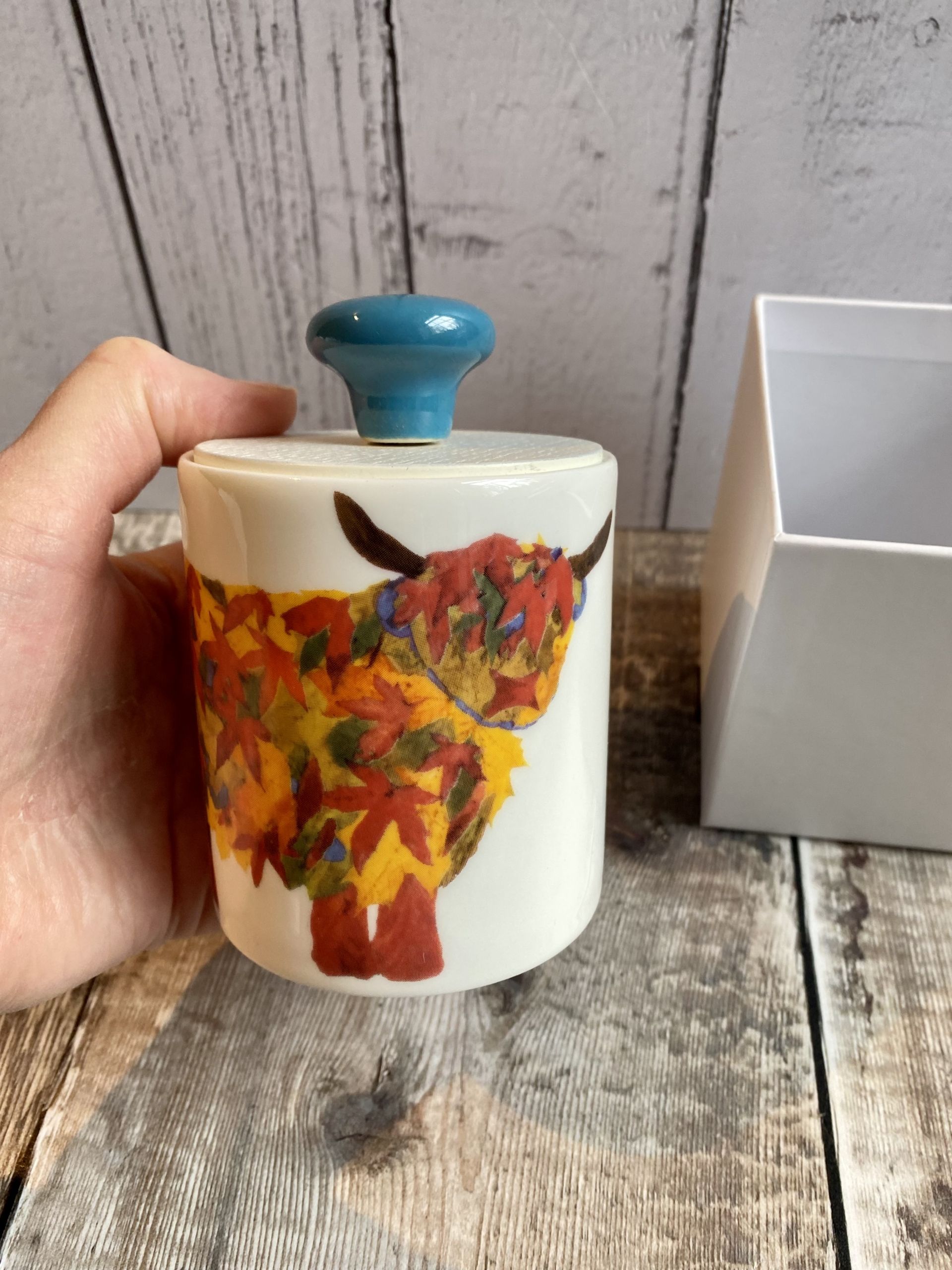 Ceramic Pot - Leaf Highland Cow Ceramic Pot Jar with Optional Lid