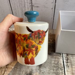 Ceramic Pot - Leaf Highland Cow Ceramic Pot Jar with Optional Lid