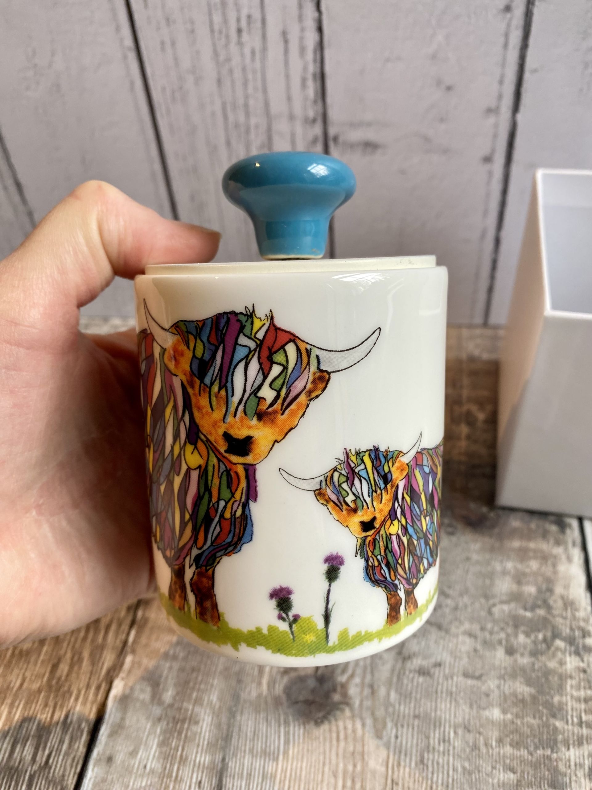 Ceramic Pot - Bright Cow and Baby Ceramic Pot Jar with Optional Lid