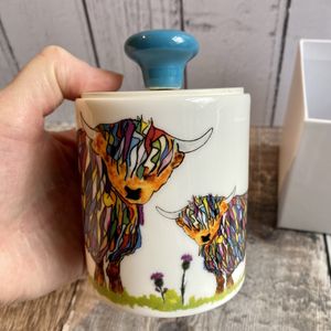 Ceramic Pot - Bright Cow and Baby Ceramic Pot Jar with Optional Lid