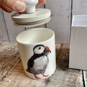 Ceramic Pot - Puffin with fish Ceramic Pot Jar with Optional Lid