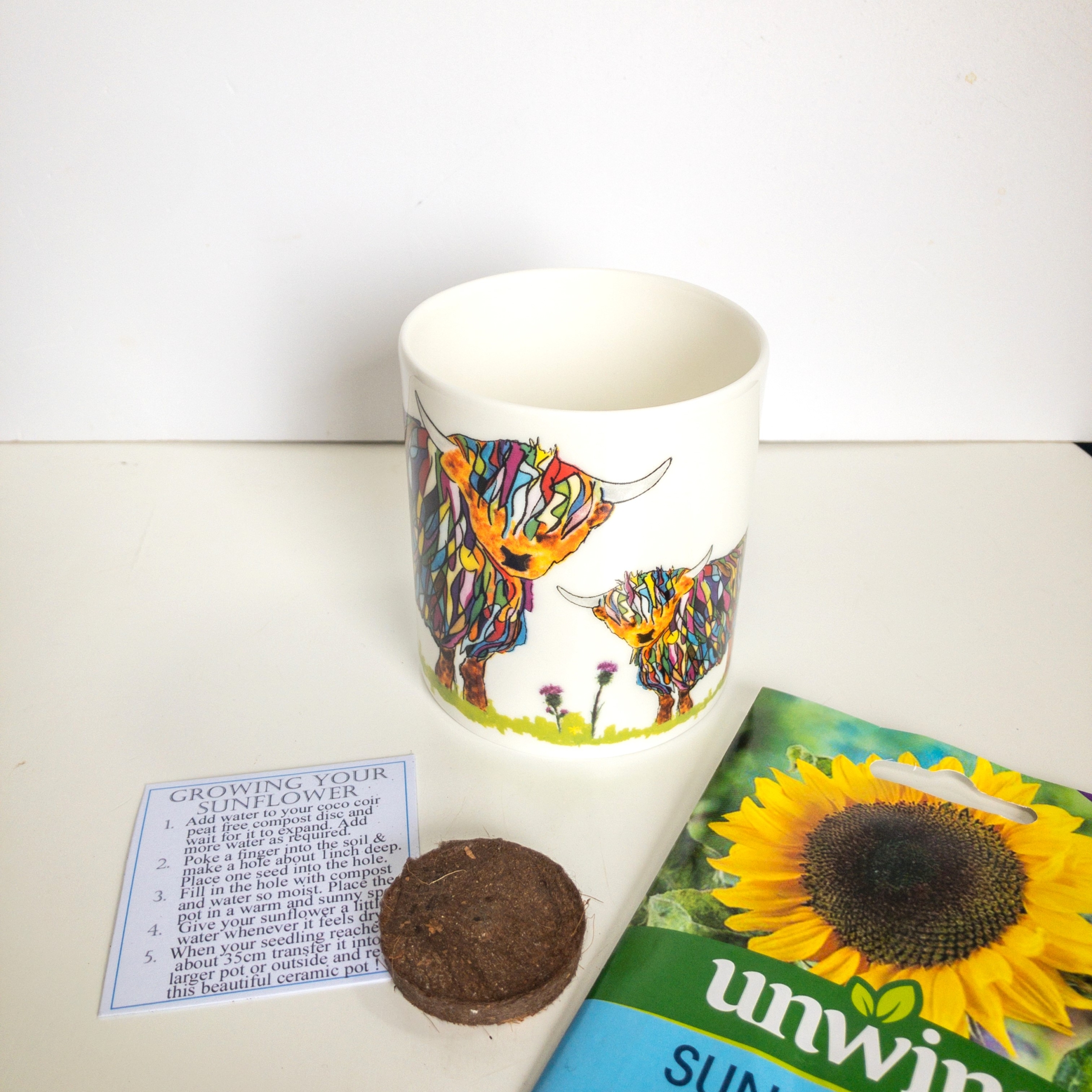 Fine Bone China Pot with Sunflower Seed Bright Cow and Baby