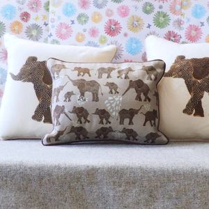 RECTANGULAR CUSHION - Small elephants and water (Avail R12F3 04/25) - No Inner- Just the Cover