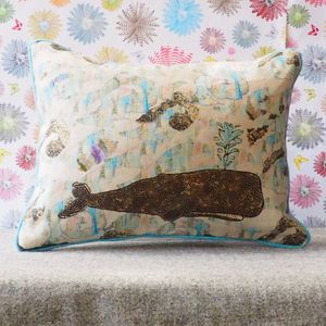 RECTANGULAR CUSHION - Whale on Waves (Blue Piping)  (R1F16 04/25)