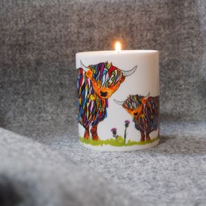 CANDLE- Bright Cow and Baby Hand poured ceramic pot Candle in a gift box