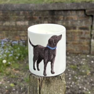 CANDLE - Feather Labrador Dog hand poured ceramic pot candle in a gift box